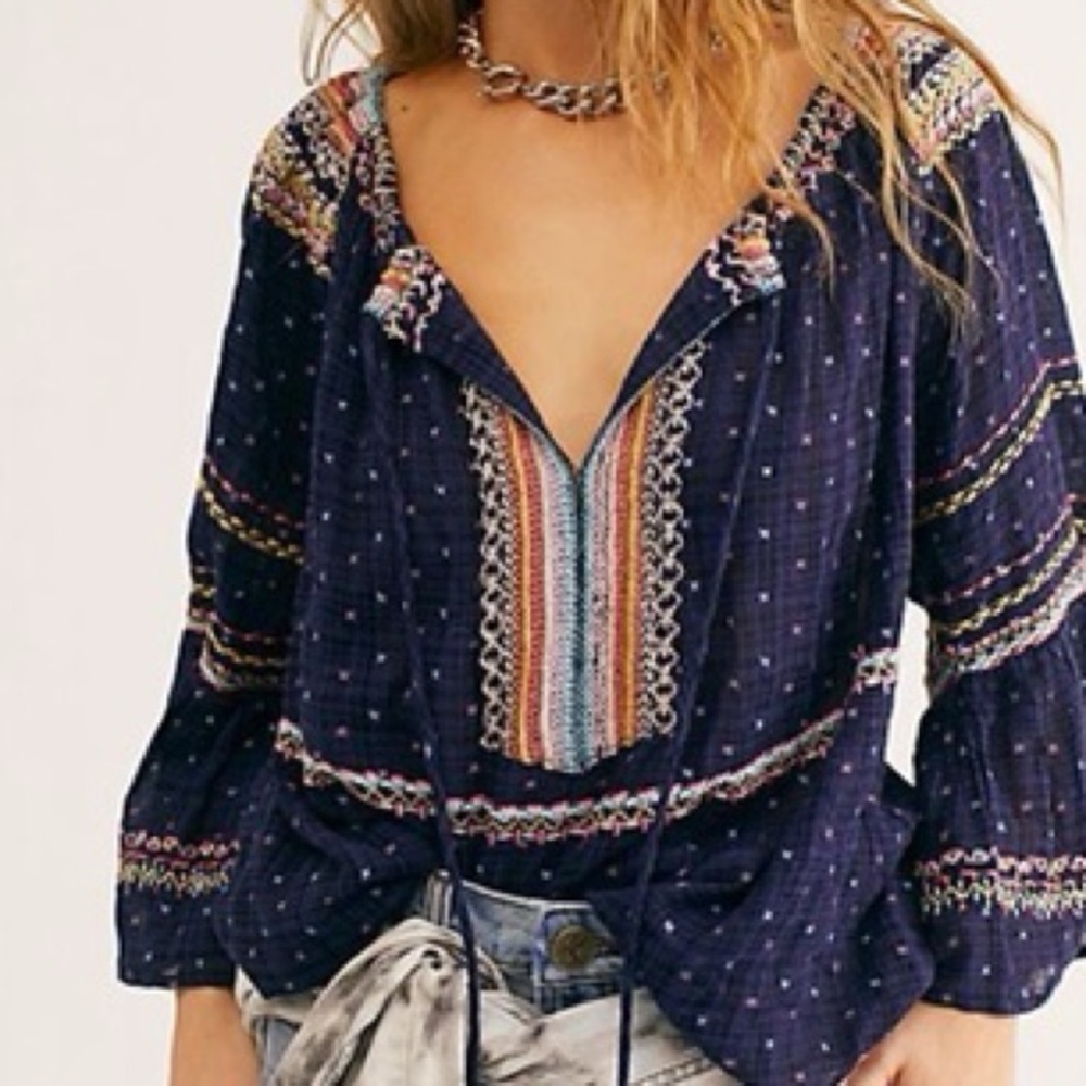 Free People Talia Embroidered Blouse